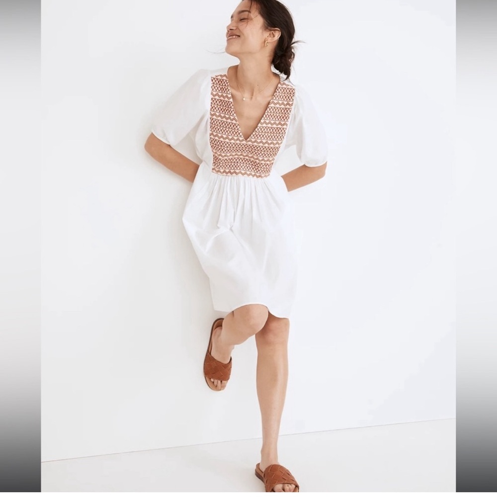 Madewell White and Brown Mini Dress